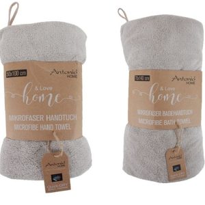 2 delige set – Microvezel handdoek 50×100 cm en 70×140 cm – Zachte sneldrogende handdoek – Beige
